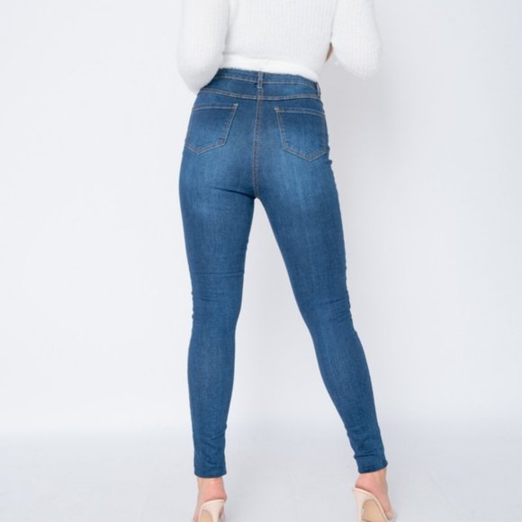 Blue High Waist Skinny Denim Jeans Pants - Picture 7 of 10